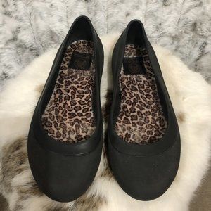 Crocs Lina Black Ballet Shoes w/Leopard Insoles size 7